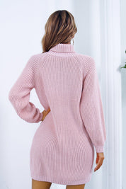 Buttoned Turtleneck Long Sleeve Sweater Dress - Amara Luxe Fine Boutique
