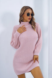 Buttoned Turtleneck Long Sleeve Sweater Dress - Amara Luxe Fine Boutique