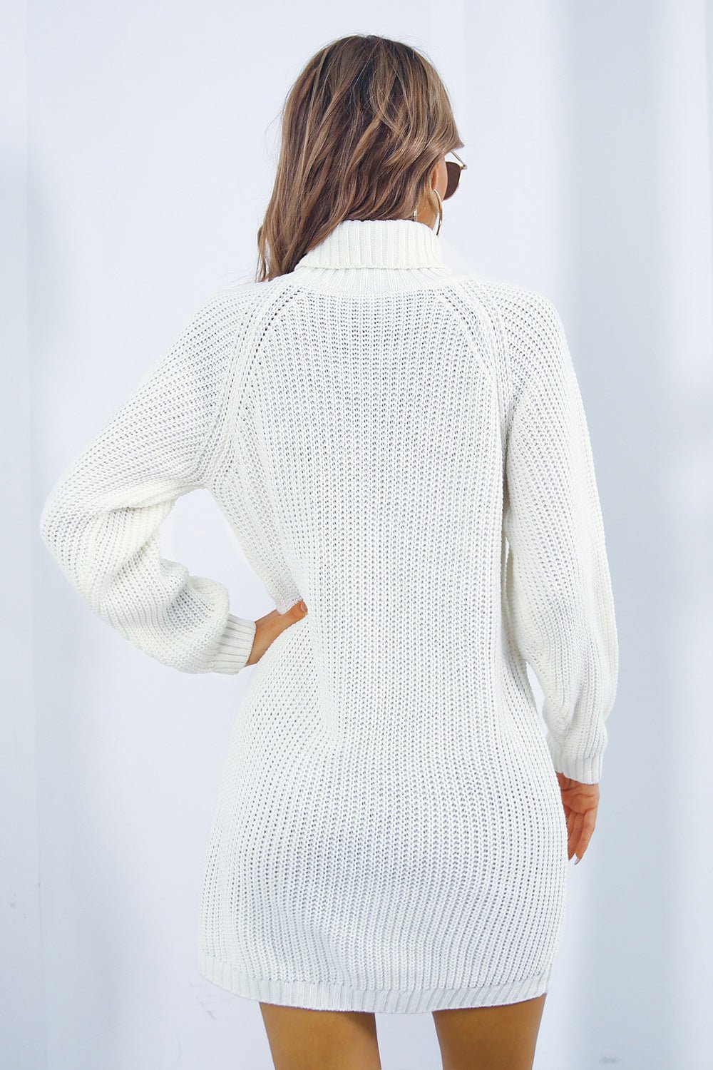 Buttoned Turtleneck Long Sleeve Sweater Dress - Amara Luxe Fine Boutique