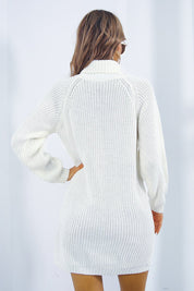 Buttoned Turtleneck Long Sleeve Sweater Dress - Amara Luxe Fine Boutique