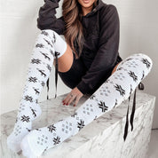 Christmas Element Bowknot Ribbed Trim Over Knee Stockings - Amara Luxe Fine Boutique