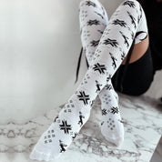 Christmas Element Bowknot Ribbed Trim Over Knee Stockings - Amara Luxe Fine Boutique