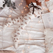Christmas Element Bowknot Ribbed Trim Over Knee Stockings - Amara Luxe Fine Boutique