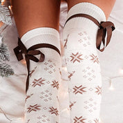 Christmas Element Bowknot Ribbed Trim Over Knee Stockings - Amara Luxe Fine Boutique