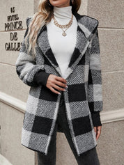 Plaid Long Sleeve Hooded Coat - Amara Luxe Fine Boutique