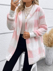 Plaid Long Sleeve Hooded Coat - Amara Luxe Fine Boutique