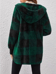 Plaid Long Sleeve Hooded Coat - Amara Luxe Fine Boutique