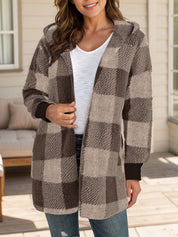Plaid Long Sleeve Hooded Coat - Amara Luxe Fine Boutique