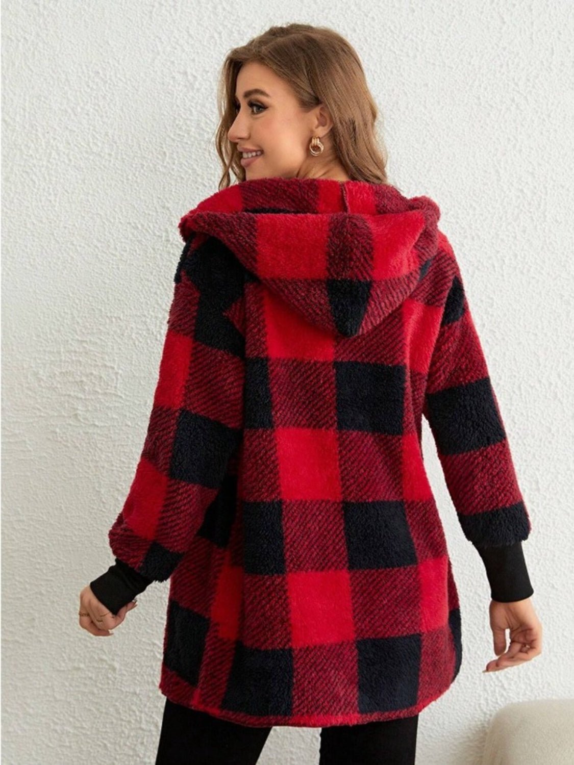 Plaid Long Sleeve Hooded Coat - Amara Luxe Fine Boutique