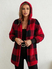 Plaid Long Sleeve Hooded Coat - Amara Luxe Fine Boutique