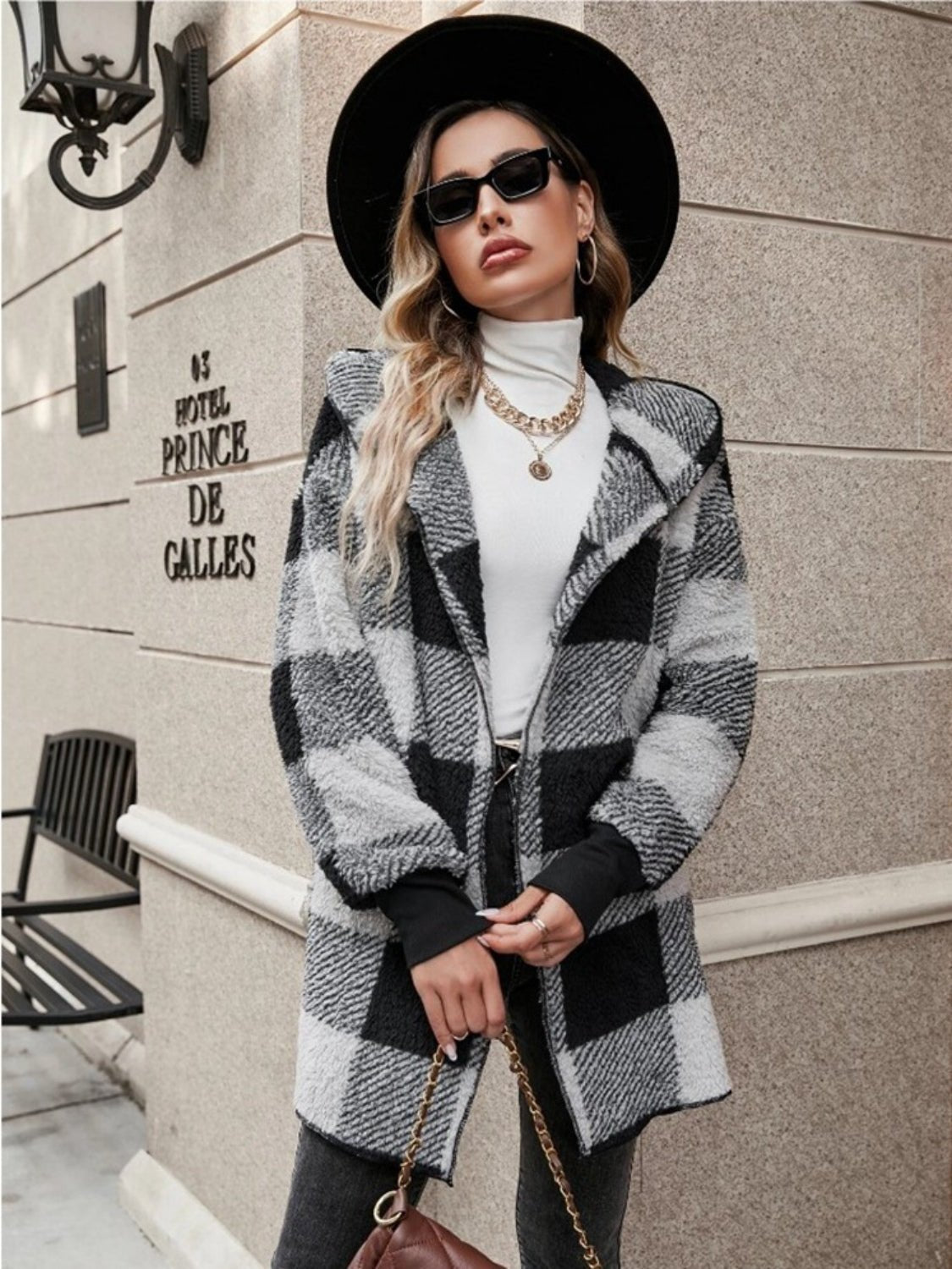 Plaid Long Sleeve Hooded Coat - Amara Luxe Fine Boutique
