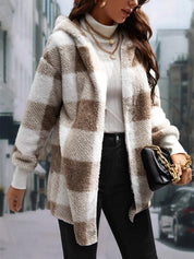Plaid Long Sleeve Hooded Coat - Amara Luxe Fine Boutique