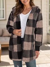 Plaid Long Sleeve Hooded Coat - Amara Luxe Fine Boutique
