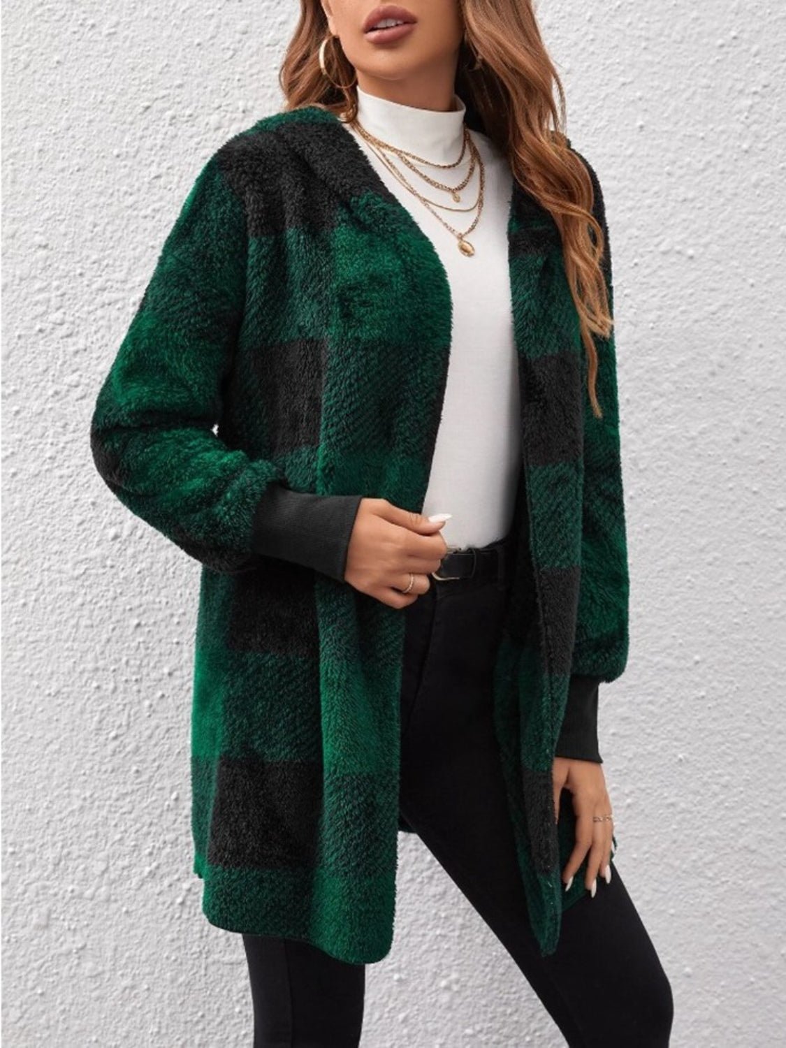Plaid Long Sleeve Hooded Coat - Amara Luxe Fine Boutique