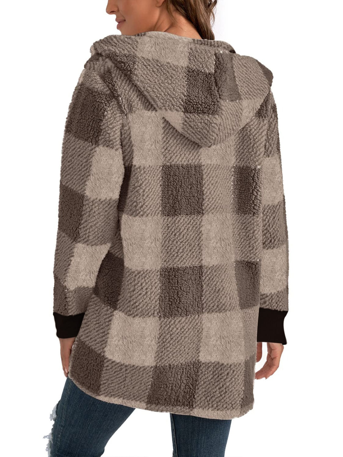 Plaid Long Sleeve Hooded Coat - Amara Luxe Fine Boutique