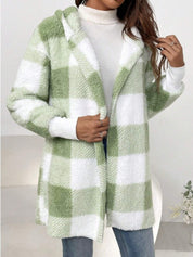 Plaid Long Sleeve Hooded Coat - Amara Luxe Fine Boutique