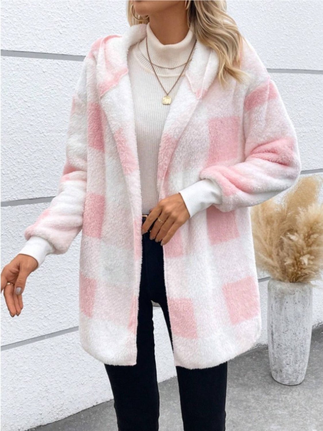 Plaid Long Sleeve Hooded Coat - Amara Luxe Fine Boutique