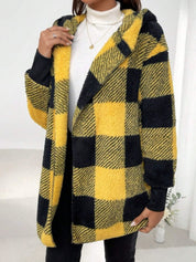 Plaid Long Sleeve Hooded Coat - Amara Luxe Fine Boutique
