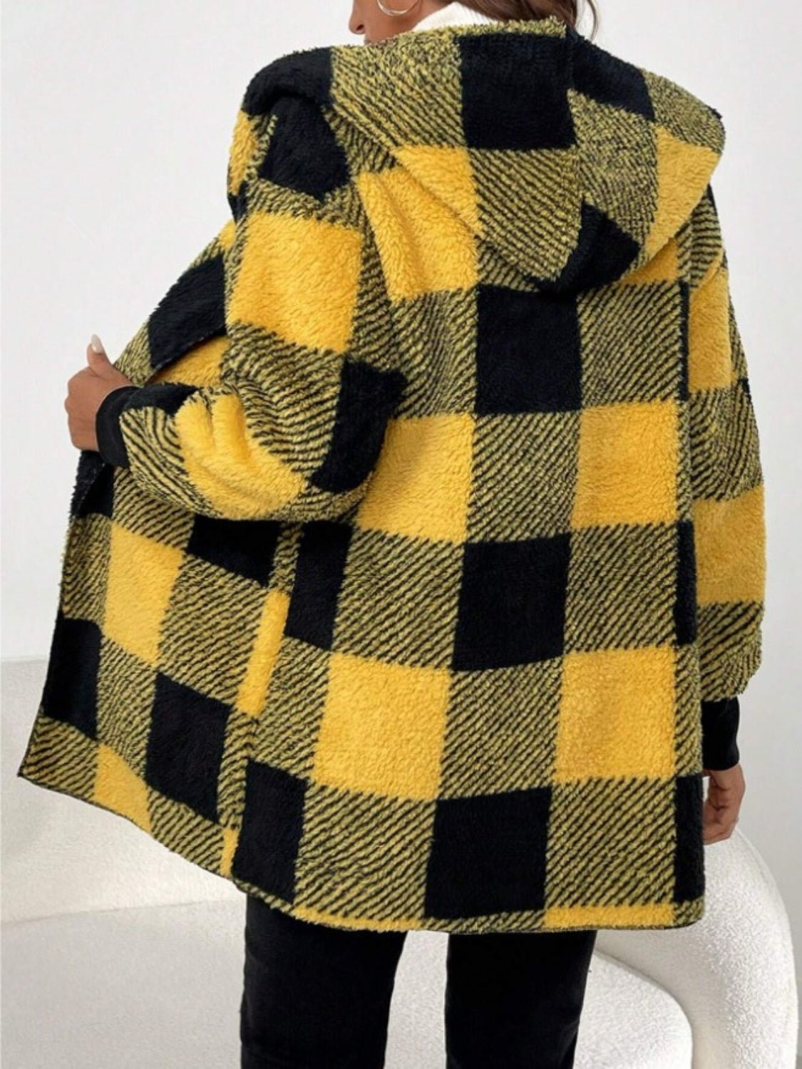 Plaid Long Sleeve Hooded Coat - Amara Luxe Fine Boutique