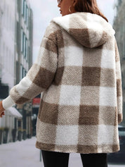 Plaid Long Sleeve Hooded Coat - Amara Luxe Fine Boutique