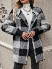 Plaid Long Sleeve Hooded Coat - Amara Luxe Fine Boutique