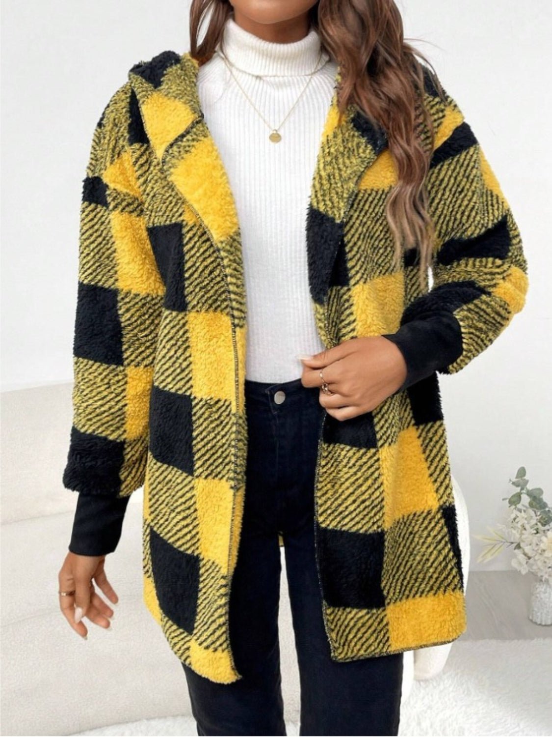 Plaid Long Sleeve Hooded Coat - Amara Luxe Fine Boutique