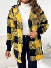 Plaid Long Sleeve Hooded Coat - Amara Luxe Fine Boutique