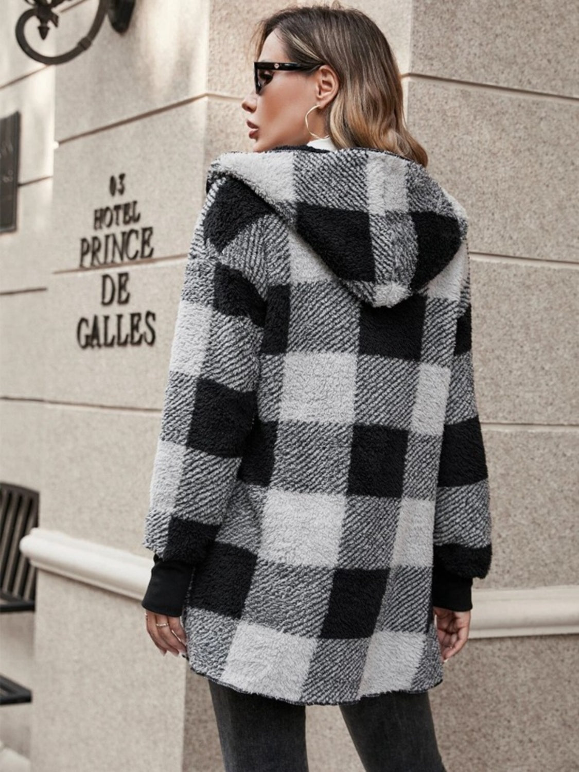 Plaid Long Sleeve Hooded Coat - Amara Luxe Fine Boutique