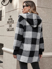 Plaid Long Sleeve Hooded Coat - Amara Luxe Fine Boutique