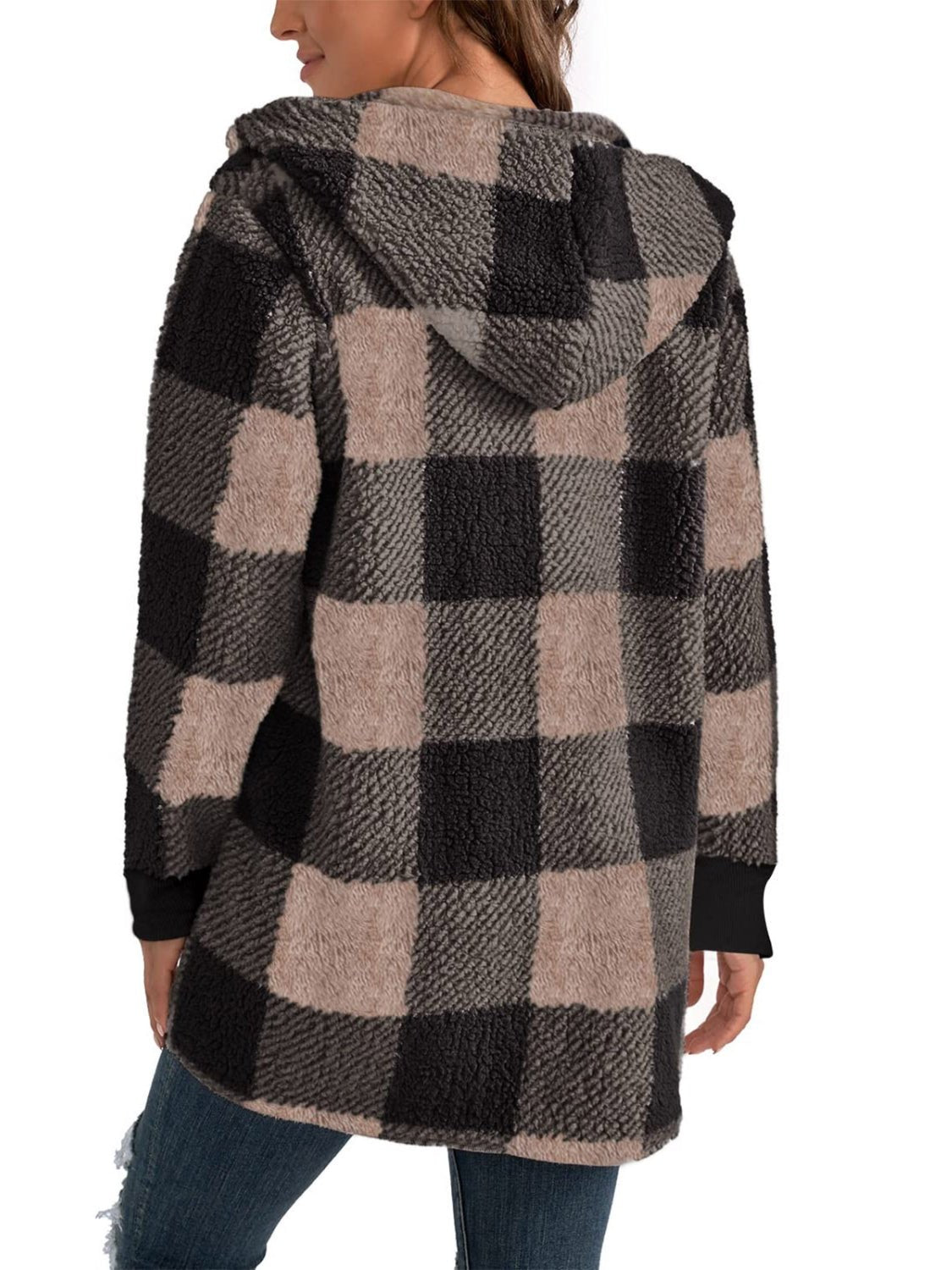 Plaid Long Sleeve Hooded Coat - Amara Luxe Fine Boutique