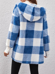 Plaid Long Sleeve Hooded Coat - Amara Luxe Fine Boutique