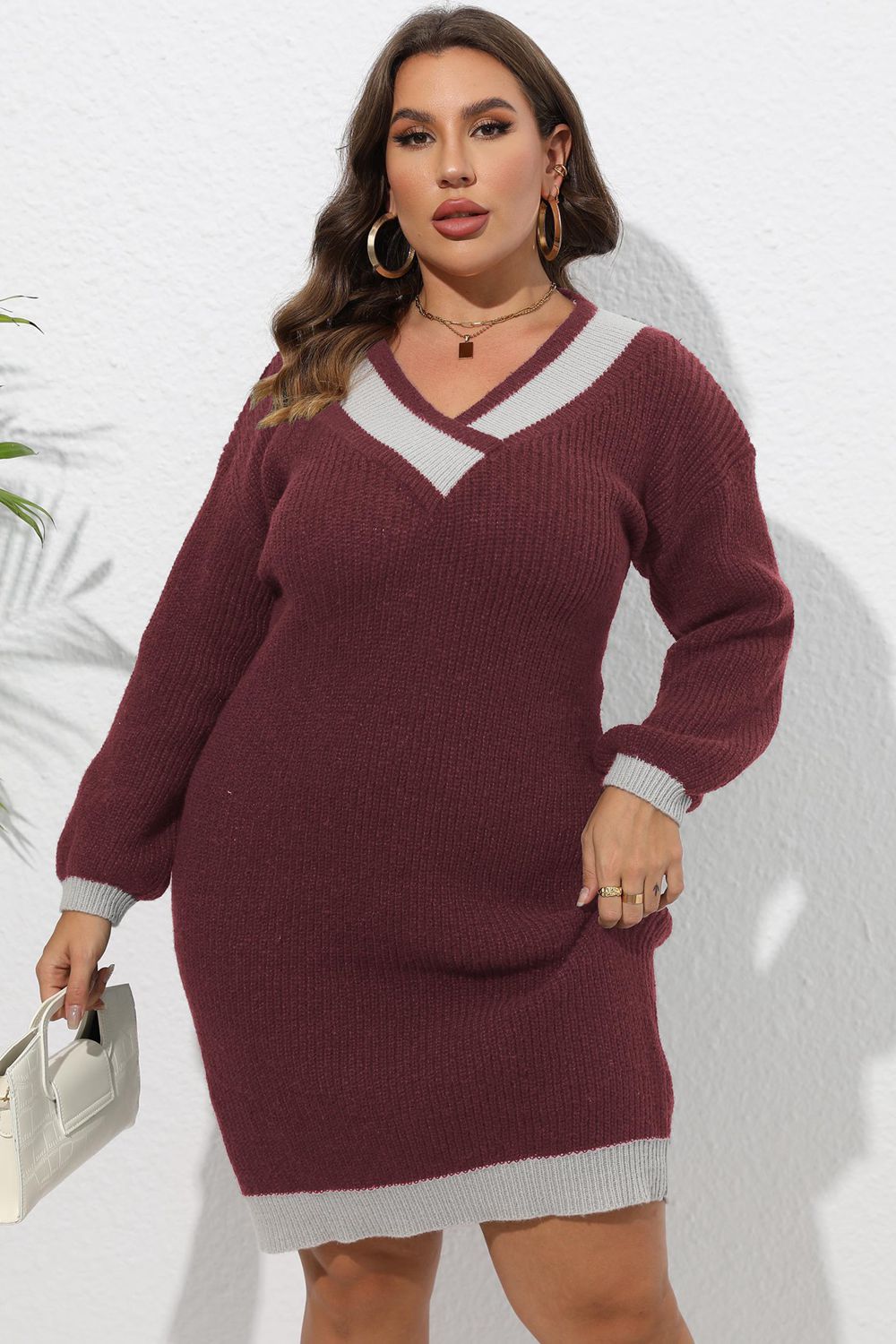 Plus Size Long Sleeve Sweater Dress - Amara Luxe Fine Boutique