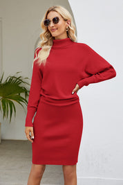 Ribbed Mock Neck Long Sleeve Dress - Amara Luxe Fine Boutique