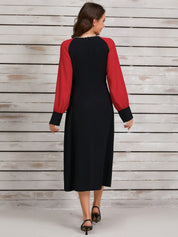 Ruched Contrast Long Sleeve Midi Dress - Amara Luxe Fine Boutique