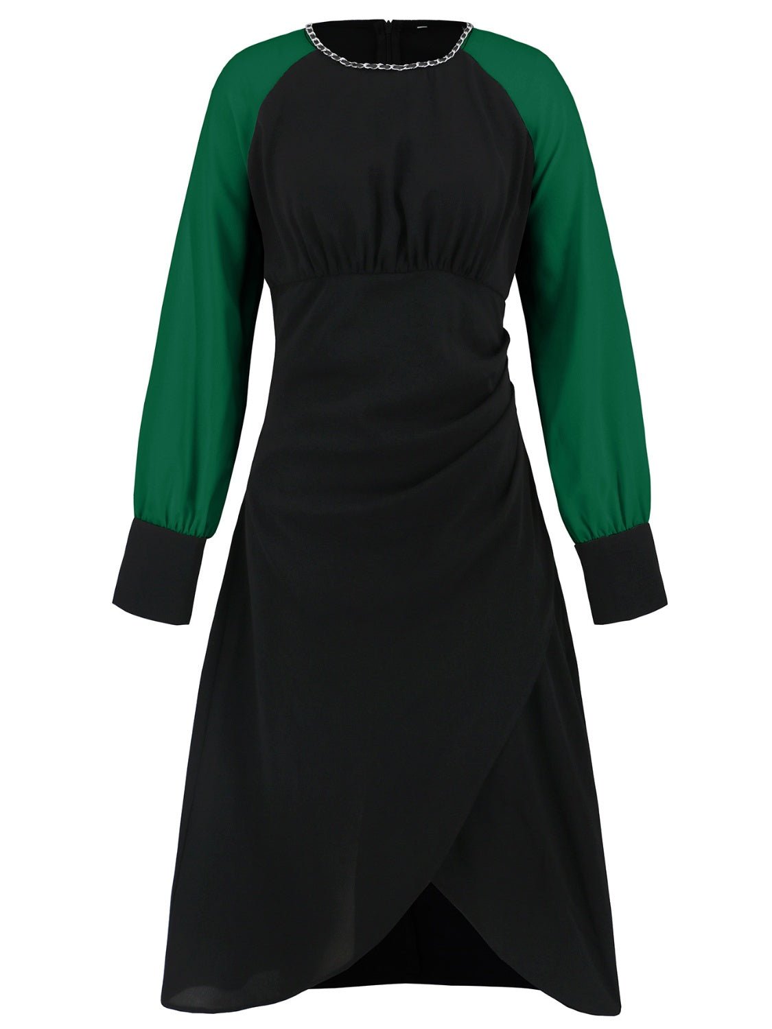 Ruched Contrast Long Sleeve Midi Dress - Amara Luxe Fine Boutique