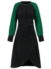 Ruched Contrast Long Sleeve Midi Dress - Amara Luxe Fine Boutique