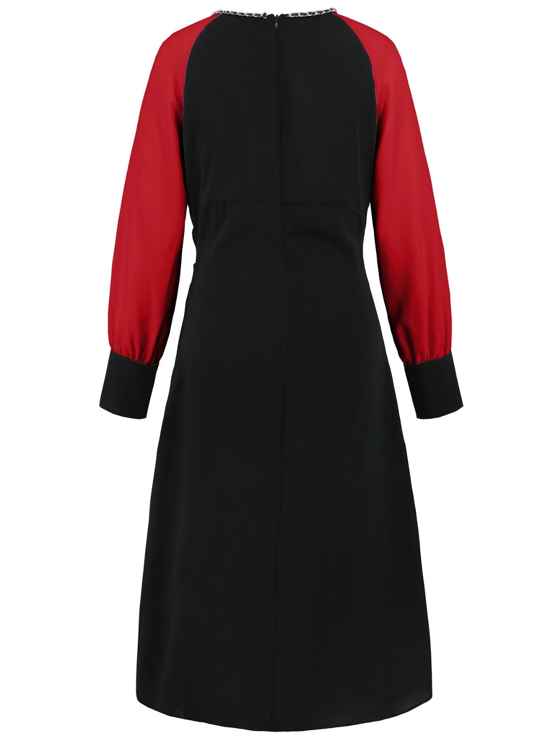 Ruched Contrast Long Sleeve Midi Dress - Amara Luxe Fine Boutique
