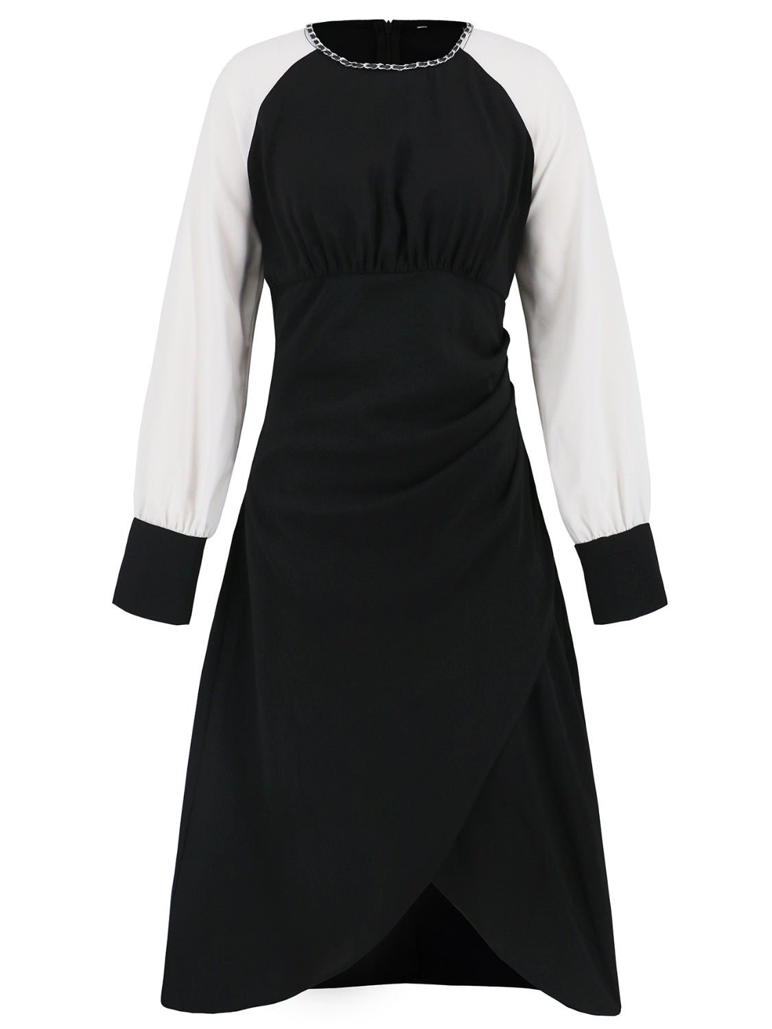 Ruched Contrast Long Sleeve Midi Dress - Amara Luxe Fine Boutique