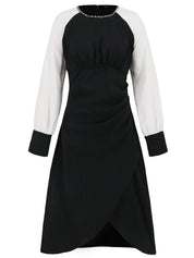 Ruched Contrast Long Sleeve Midi Dress - Amara Luxe Fine Boutique