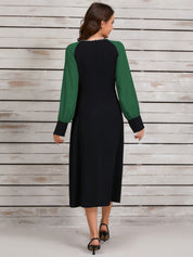 Ruched Contrast Long Sleeve Midi Dress - Amara Luxe Fine Boutique
