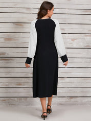 Ruched Contrast Long Sleeve Midi Dress - Amara Luxe Fine Boutique