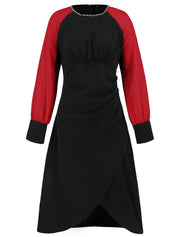 Ruched Contrast Long Sleeve Midi Dress - Amara Luxe Fine Boutique
