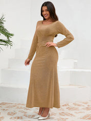 Ruched Round Neck Long Sleeve Dress - Amara Luxe Fine Boutique