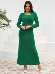 Ruched Round Neck Long Sleeve Dress - Amara Luxe Fine Boutique