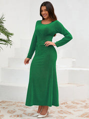 Ruched Round Neck Long Sleeve Dress - Amara Luxe Fine Boutique