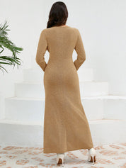 Ruched Round Neck Long Sleeve Dress - Amara Luxe Fine Boutique