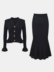Ruffled V - Neck Top and Midi Skirt Sweater Set - Amara Luxe Fine Boutique