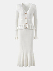 Ruffled V - Neck Top and Midi Skirt Sweater Set - Amara Luxe Fine Boutique