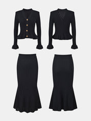 Ruffled V - Neck Top and Midi Skirt Sweater Set - Amara Luxe Fine Boutique