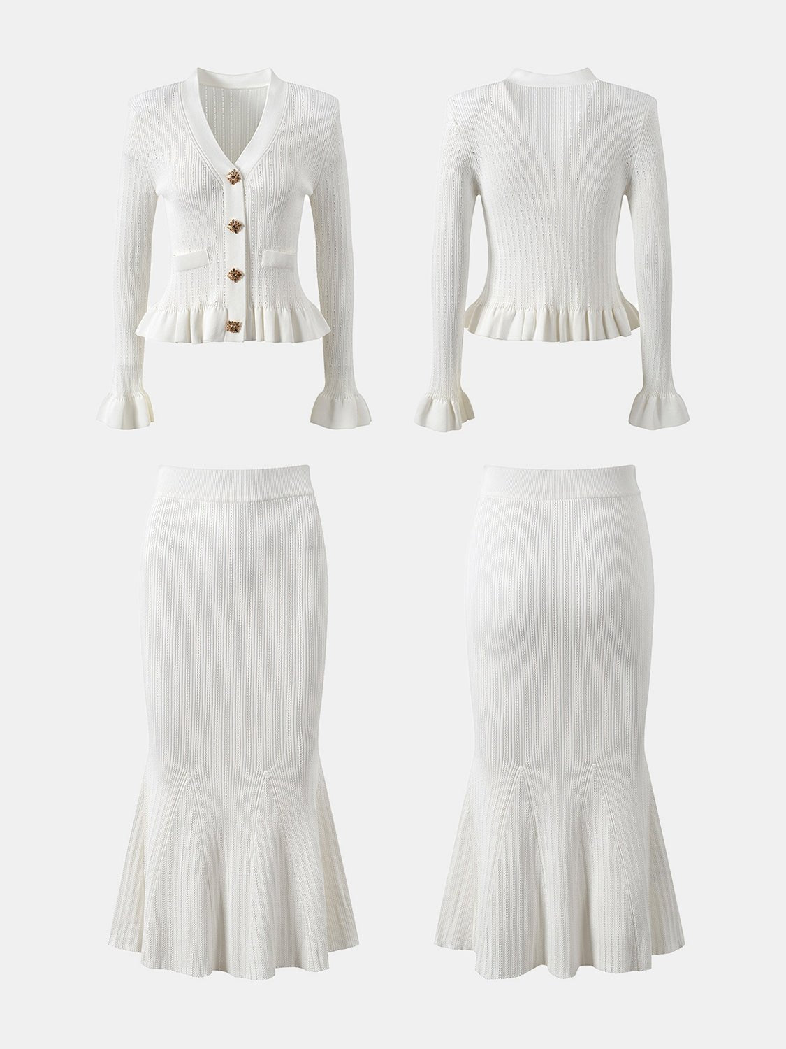 Ruffled V - Neck Top and Midi Skirt Sweater Set - Amara Luxe Fine Boutique